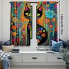 Set Of 2 Rustic Black Cat Curtain Vintage Watercolor Design Suitable Living Room Bedroom Many Other Occasions Polyester Perfect For Area