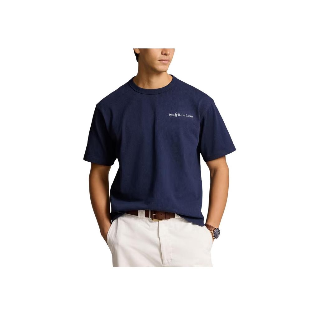 Polo Ralph Lauren Letter Print Straight Cut Crew Neck Short Sleeve T-Shirt Men Tops Navy-Blue 710939583-001
