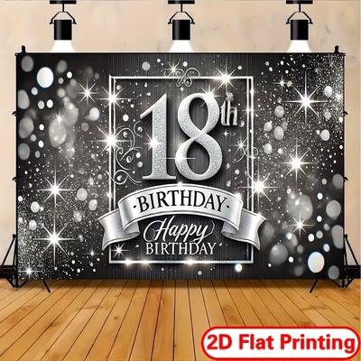2D 18. Geburtstag Fotokabinen-Banner, Schwarzer Hintergrund mit Silbernem Glitzer