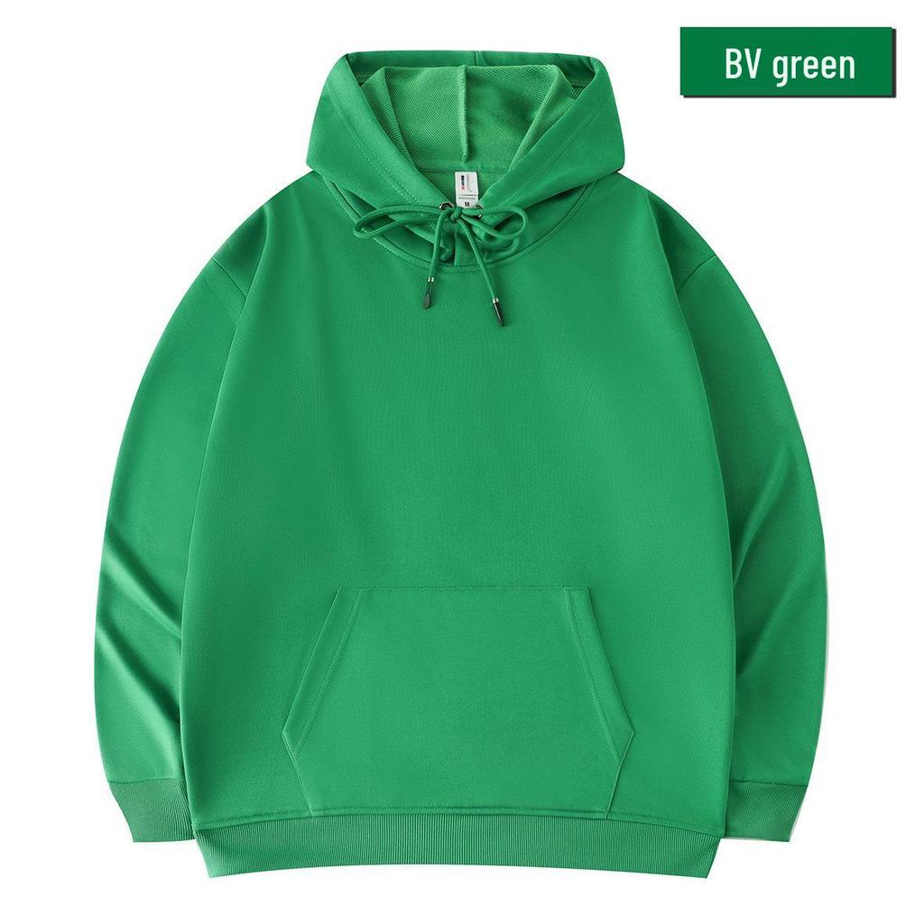 Loose Oversized Drop Shoulder Hooded Pullover Sweatshirt with Pocket - Solid Color, European Size, Customizable Design
