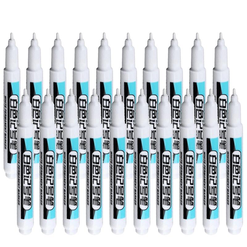 1-20Pcs White Permanent Marker Pens 0.7/1.0/2.5MM Markers Paint Pen For Plastic Leather Glass Stone Metal Art Painting Supplies