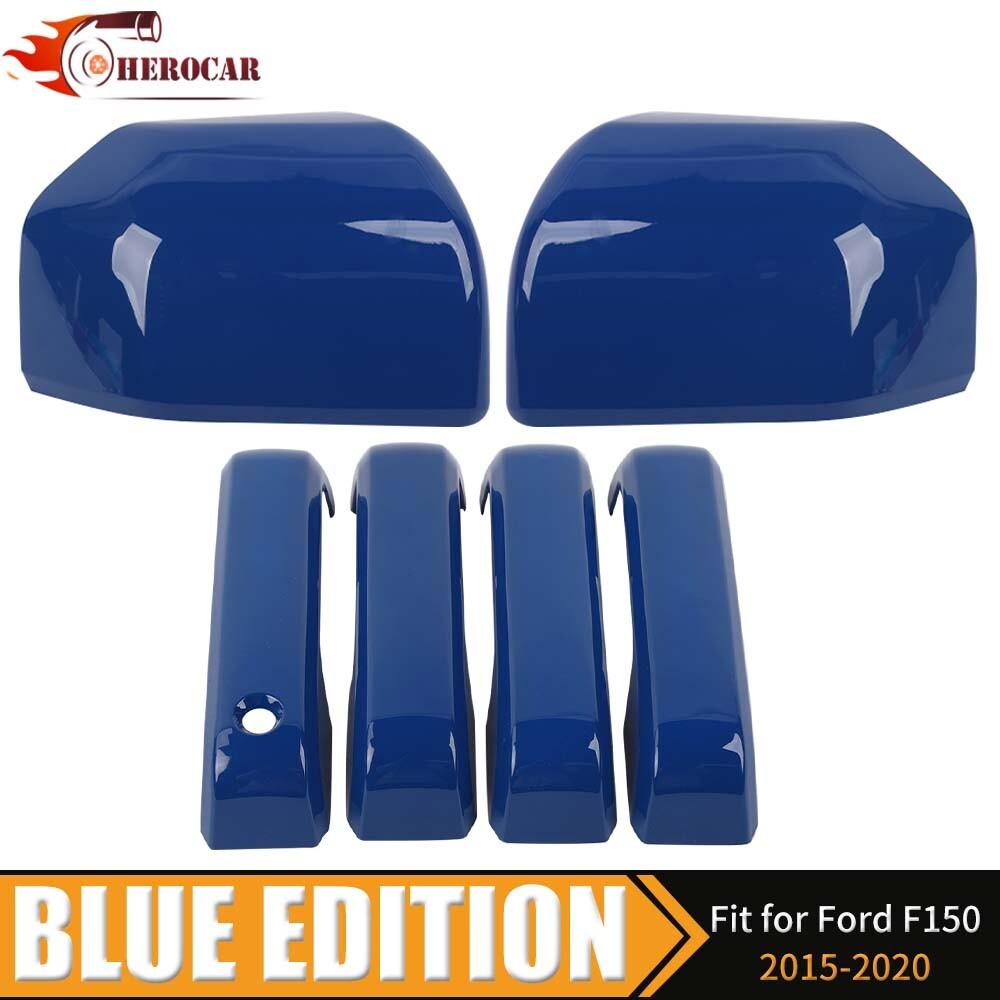 For 2015-20 FORD F150 Handle COVERS No SMTK+Mirrors Bezzels Kit Blue 6PCS