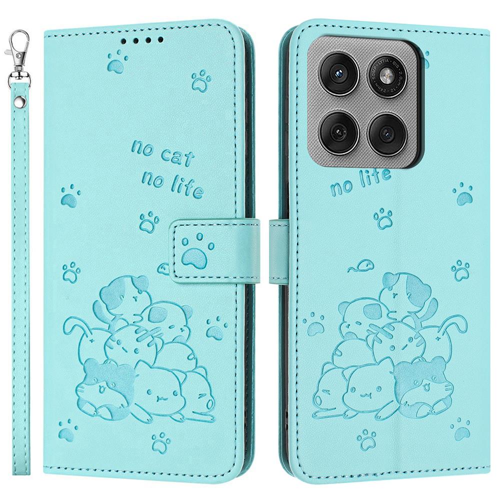 For Motorola Edge 60 Pro 5G Wallet Case Cats Imprint Leather Phone Cover with Strap