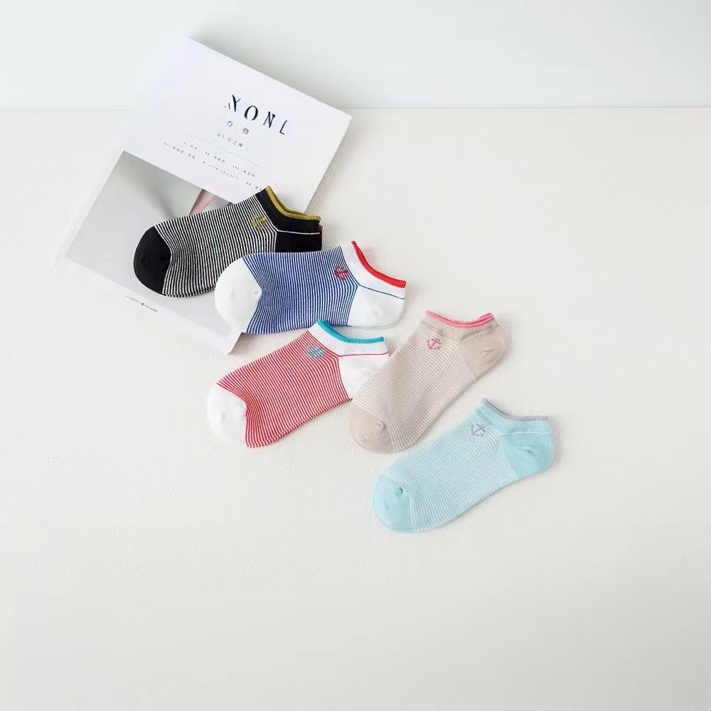 

SHXI 5 пар милых женских носков с низким паголенком, весна-лето, забавные носки из хлопка с надписью Hello и белым медведем, студенческие повседневные носки-следки One Size