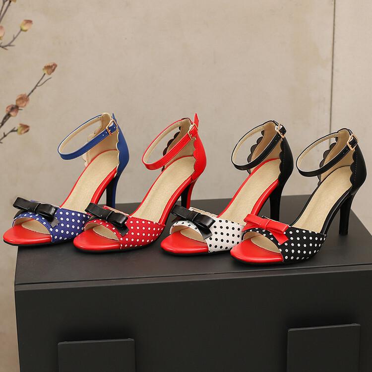 Polka Dot Fish Mouth Sandals Bow Hollow Sandals High Heels Large Size Shoes Shoes