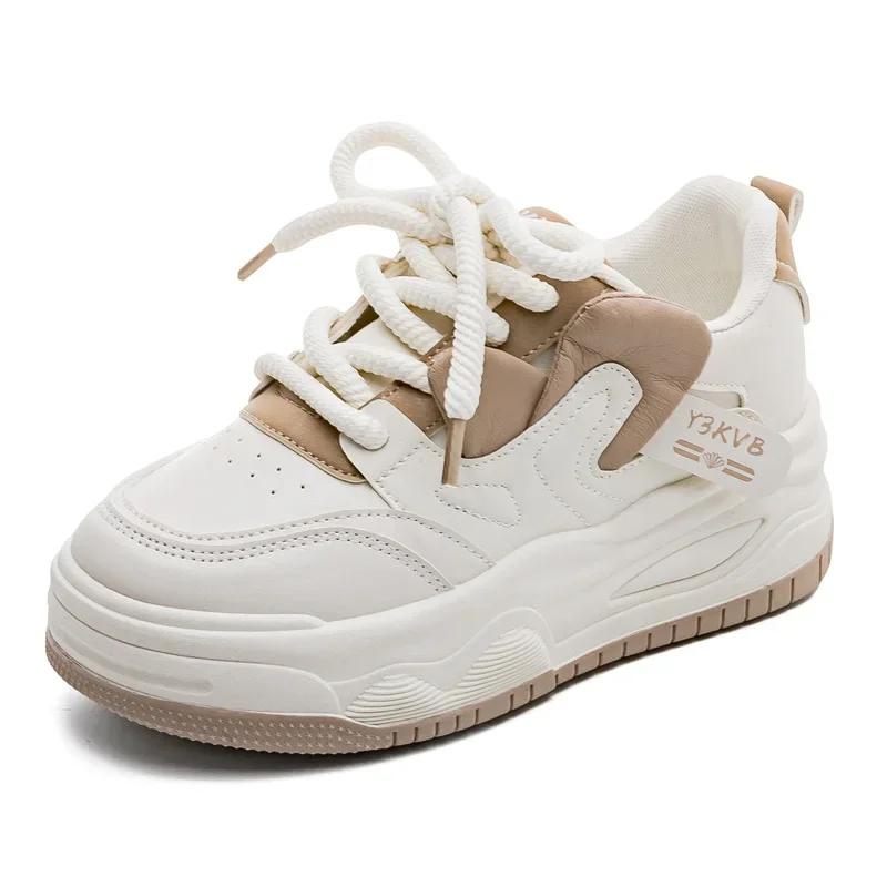 Women's Sneakers New Lace Up Anti Slip Height Increasing Casual Shoes Students Platform Outdoor Skateboard Shoes 2025