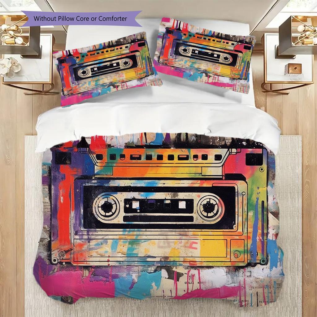 1PC Music, guitar Theme Bedding Quilt Set Quilt Cover Pillowcase Home Decoration Birthday Gift (1 * duvet cover + 9 * pillowcase, without core)