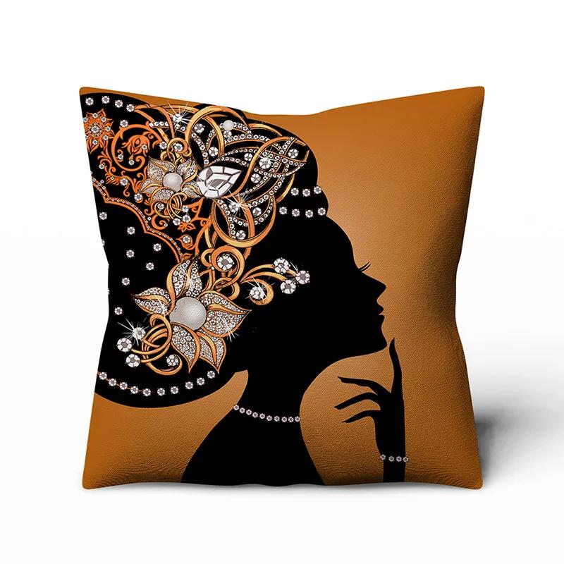 Retro Ethnic Style African Women Cotton Linen Decorative Pillowcase Home Sofa Square Pillowcase Almofadas Decorativas 45X45Cm