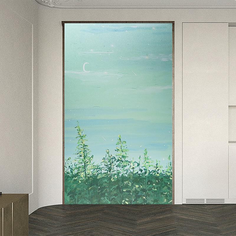 Pastorale Style Oil Painting Window Film Small Fresh Plants Glass Sticker Privacy Protection Static Stained Glass Films Decor
