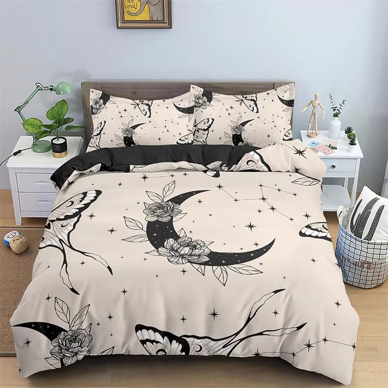Comforter Butterfly Bedding Set Full King Size Hippie Boho Moth Microfiber Animal Botanical Psychedelic Starry Sky