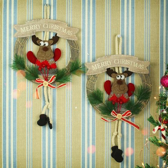 Pack of 2 Christmas Wreath Artificial Pine Rings Reindeer for Front Door Xmas Tree Wall Hanging Ornaments Accessories  Items for Home Office