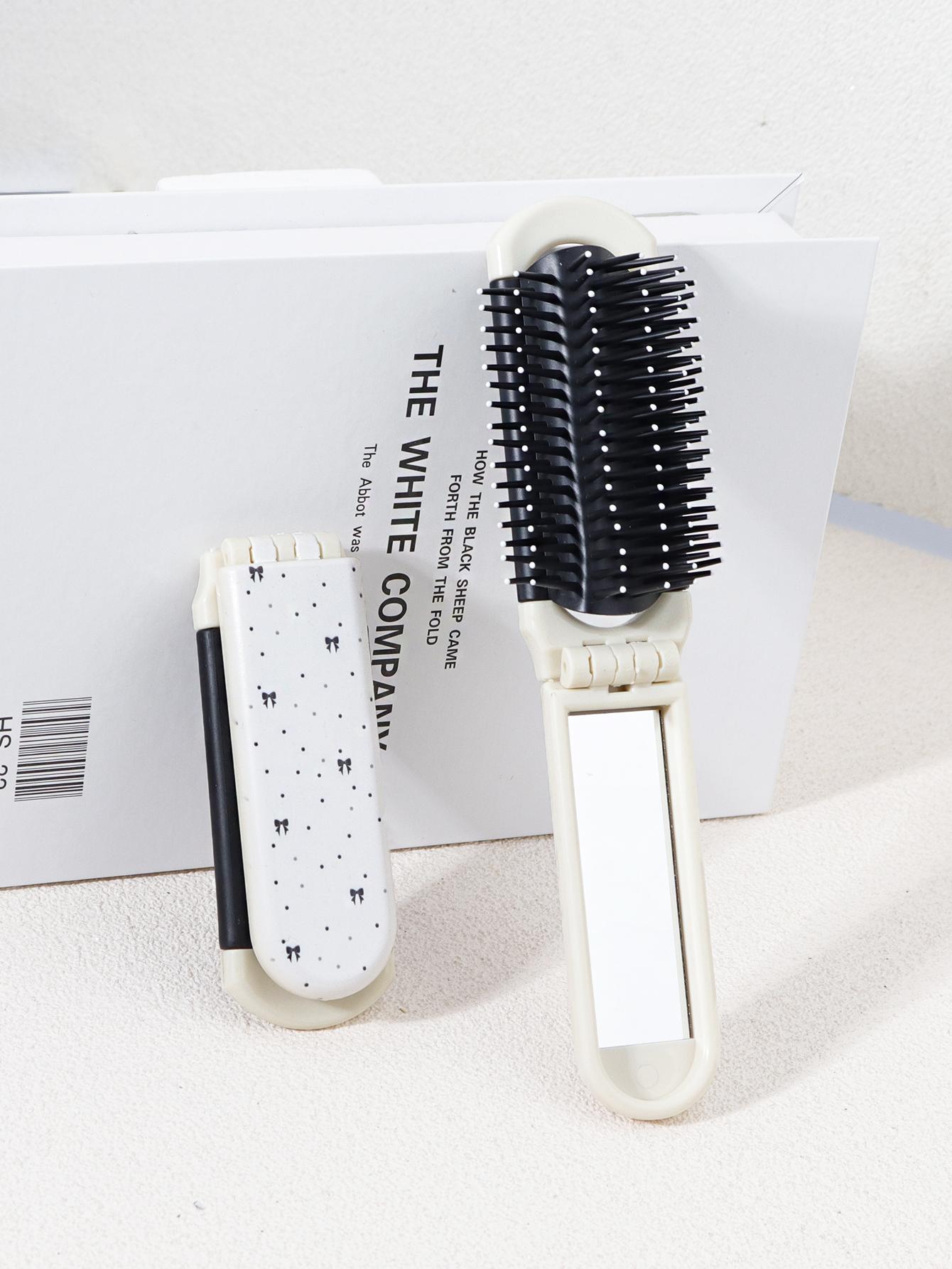 

1pc butterfly print compact folding air cushion comb with mirror - small and portable, suitable for both men and women