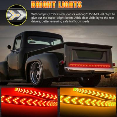 Taillight LED Bar Flexible Waterproof Tailgate Light Strip with Arrow Signal Brake Turn Sequential Amber Red Lights for Trucks Trailers