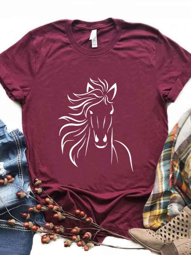 Horse Lover Print Women T Shirt Short Sleeve O Neck Loose Women Tshirt Ladies Tee Shirt Tops Clothes Camisetas Mujer