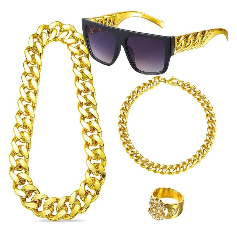 Hip Hop Costume Kit Dollar Sign Pendant Necklace Adjustable Hat Hip Hop Dollar Rings Sunglasses Bracelets Set Gifts