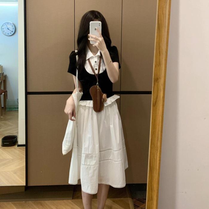 College style suit women's summer 2026 new fake two-piece T-shirt skirt small summer ootd wear a complete set
