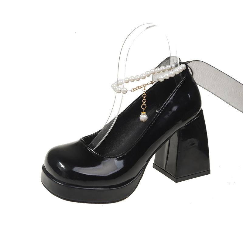 Fashion Luxury Women High Heels Elegant Square Toe Women Bow Mary Jane Shoes Pearl Lace Party Wedding Platform Shoes Fashion Women Pumps