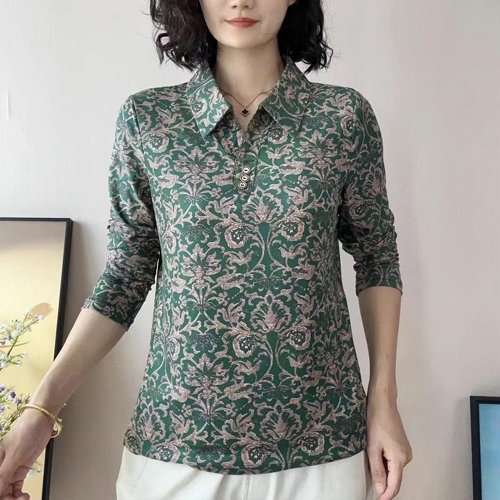 Autumn/Winter Long-Sleeve Print Shirt for Comfort & Style - Age-Reducing & Tummy-Covering for Middle-Aged/Elderly.
