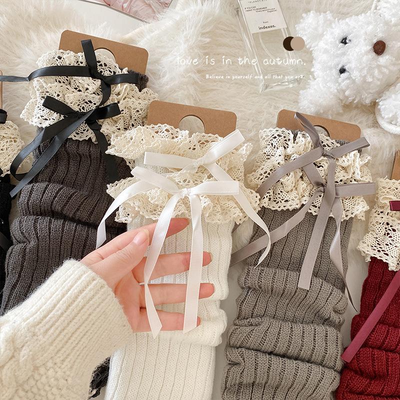 Socks Female Lolita Lace Bow Stockings Ballet Girl Spring And Autumn Lace Ancola Red Stacking Socks
