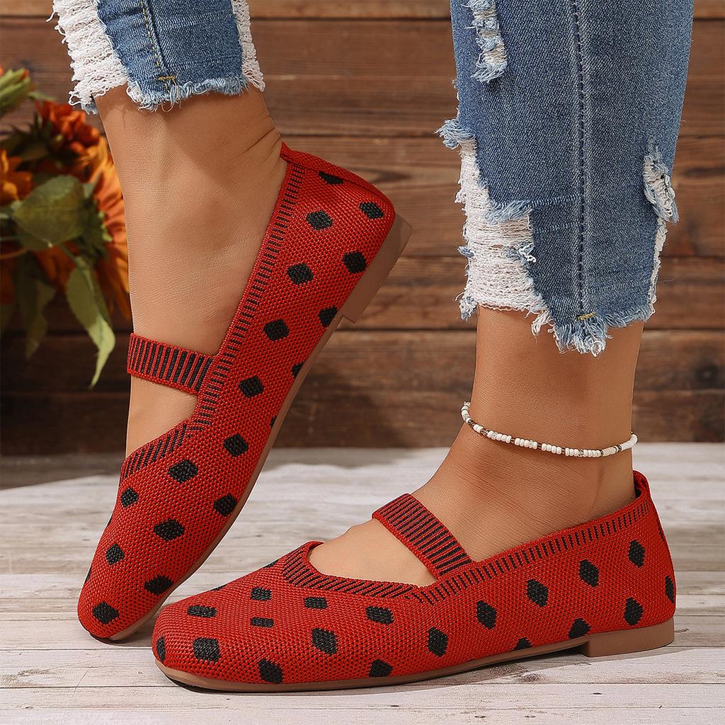 Dot Flat Knitted Breathable Soft Sole Versatile Casual Mary Single Shoe