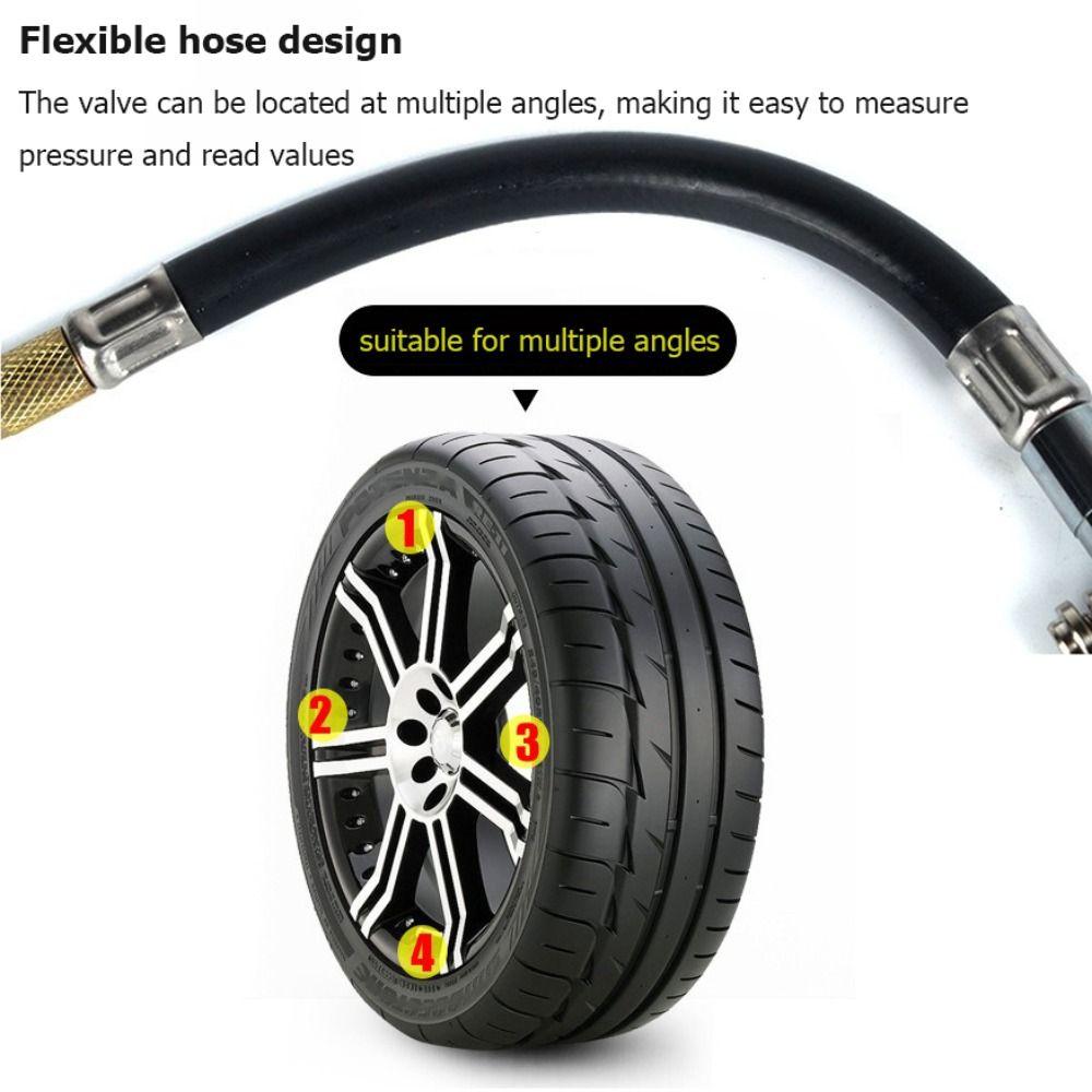 Professionelles 100 PSI Reifendruckmessgerät Hohe Präzision Langer Schlauch Reifendrucktabelle Langer Schlauchmeter Motorrad