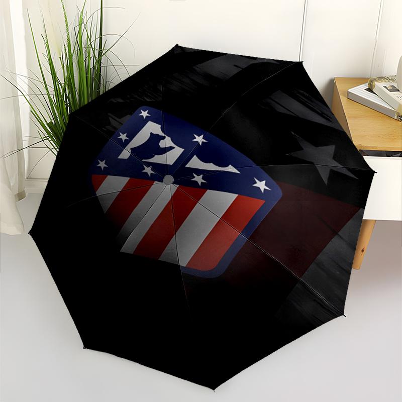 Atlético Madrid logo Print Automatic Umbrella, 8 Rib Iron Frame, Plastic Handle, Suitable for Outdoor Travel &Daily , Ideal Gift