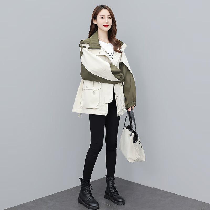 Damen Locker Geschnittene Colorblock Kapuzenjacke