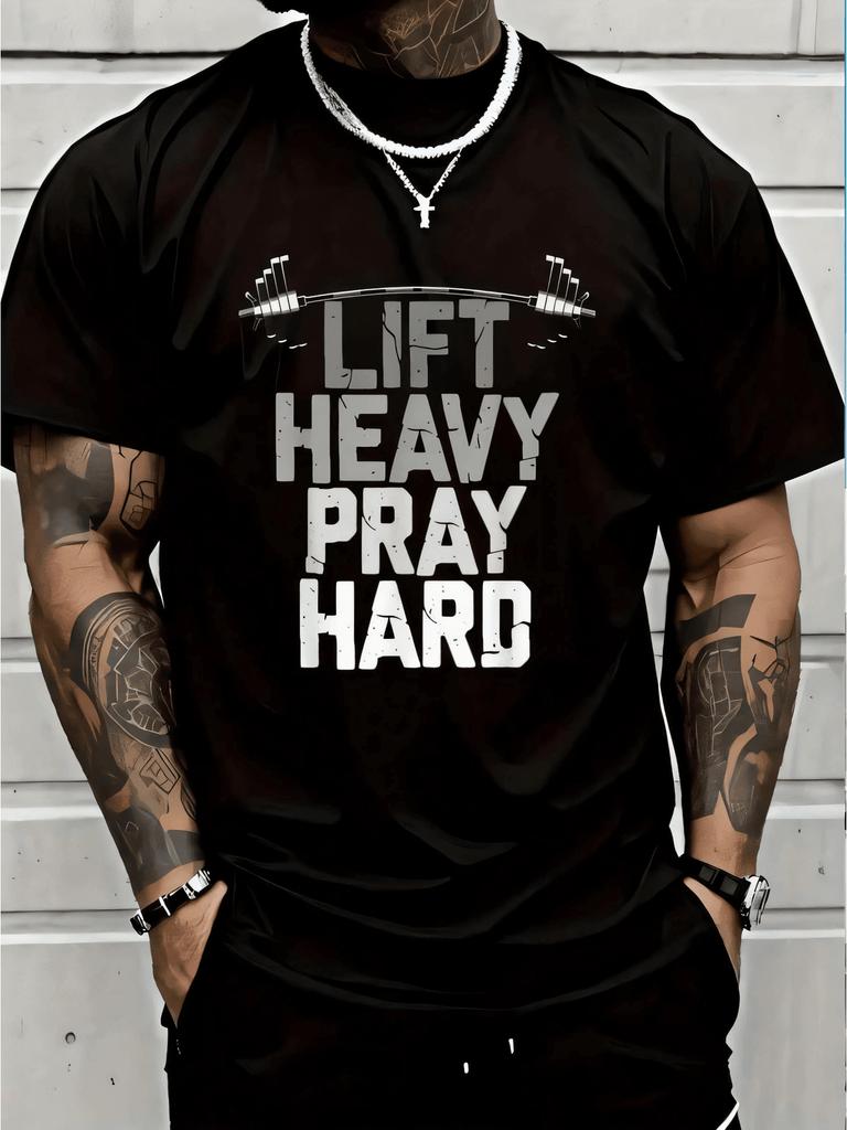 100 Cotton Lift Heavy Pray Hard Weight Lifting Christian Gym TShirt Unisexs Unisex Graphic