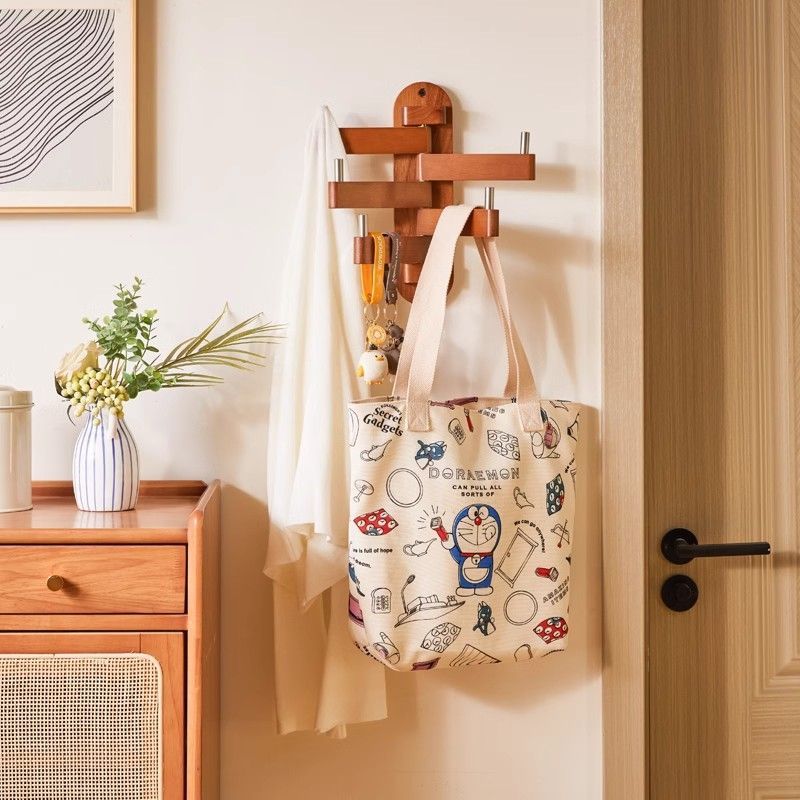 Wall mounted coat and hat rack, solid wood storage rack, bedroom rotating vertical hanging bag rack