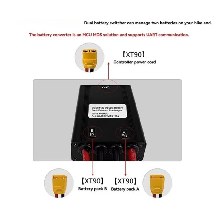 Electric Bike Double Battery Balancer 120A Discharge Converter Aluminum Module 40 To 100V Easy To Use for Extended Range