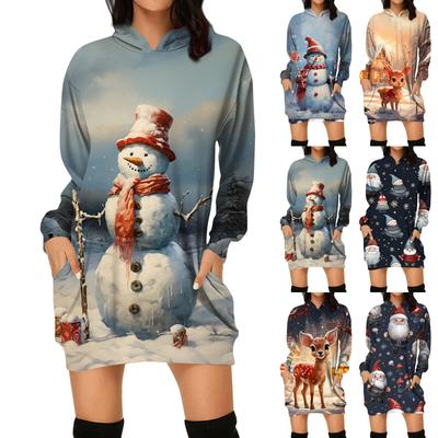 Robes d'hiver pour femmes Mode Femmes Imprimés de Noël Lettre Imprimé Poches à capuche Sweat Robe