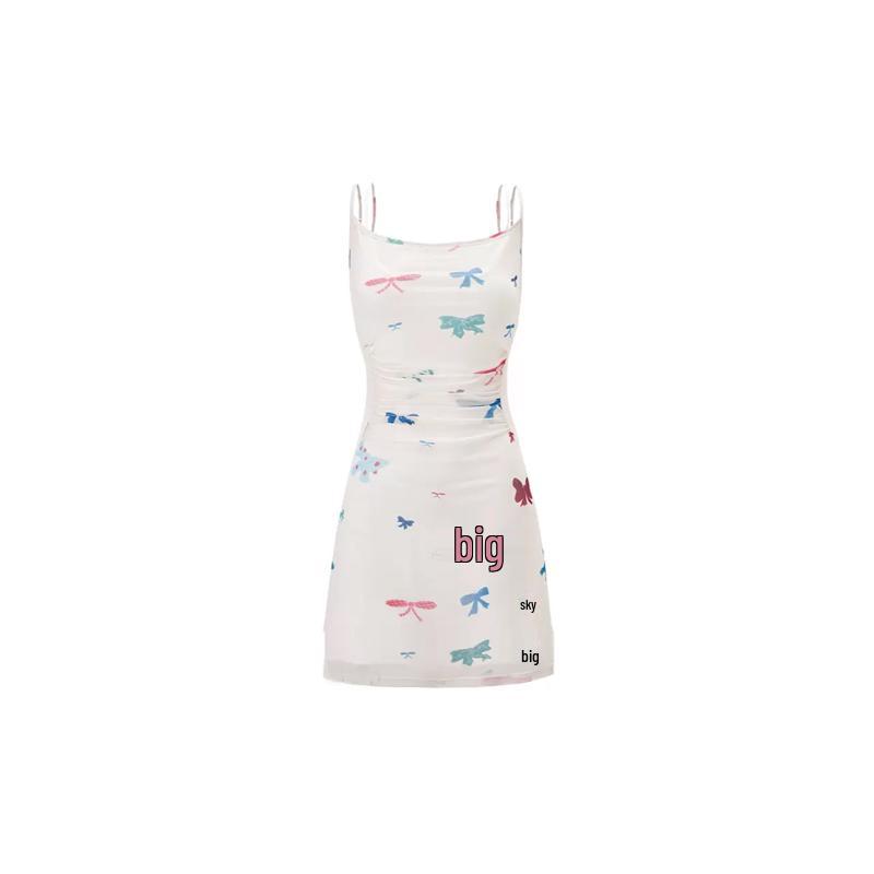 

Y2K White Butterfly Print Suspender Dress - Women s Summer Design S