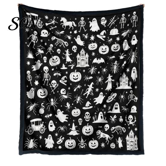 Interactive Coloring Gift for Women Halloween DIY Blanket, Throw Blanket with Ghost Patterns, Color Your Soft Decorative Sofa Own Washable Cozy Adults