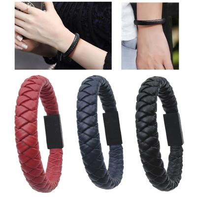 Portable Faux Leather Type-C Micro USB Woven Mini Charging Bracelet Data Cable