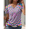 2025 New Summer Women's Cat Paw Color Print T-shirt V-neck Short Sleeve Street Casual Daily Basic Tops