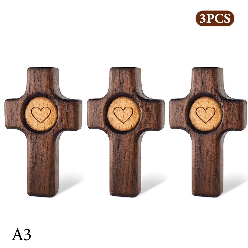1/3Pcs Wooden Cross Finger Stress Relax Gifts Christians Fidget Cross My Heart Pocket Prayer Cross Spiritual Symbol Home Decor