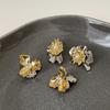A Pair Of Gold And Silver Contrasting Flower Stud Earrings For Women, Metal Cold Wind Heavy Industry Exquisite Fashion Versatile Earrings