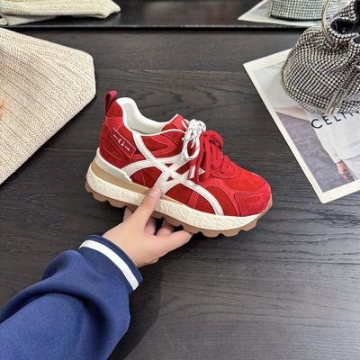 Sapatos de pai com elevação interna femininos outono novo sapatos esportivos respiráveis plataforma versátil sapatos casuais