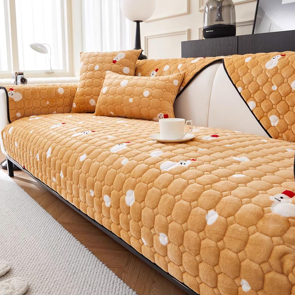 Milk Velvet Color Sofa Cushion Pastoral Style Plush Cushion Winter Thickened Non-Slip Sofa Cover Towel