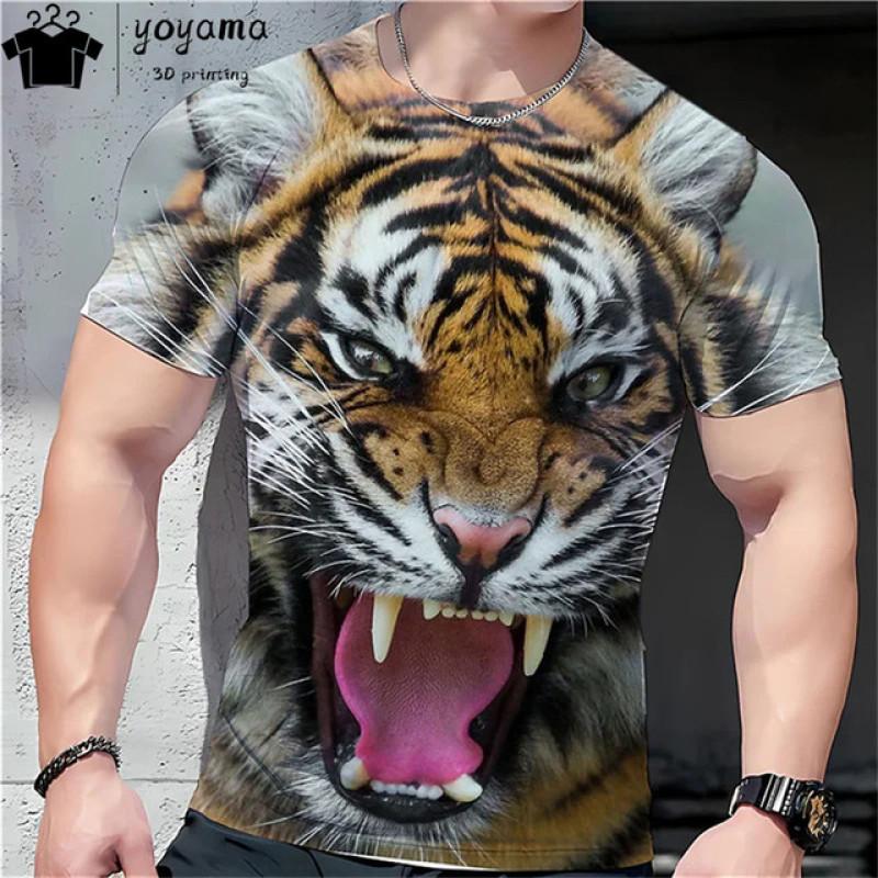 Men's T-Shirt With Print 3d Tiger Print Tees Tops Fashion Men Animal Pattern T Shirt Oversized Streetwear O-Neck Fashion Clothes