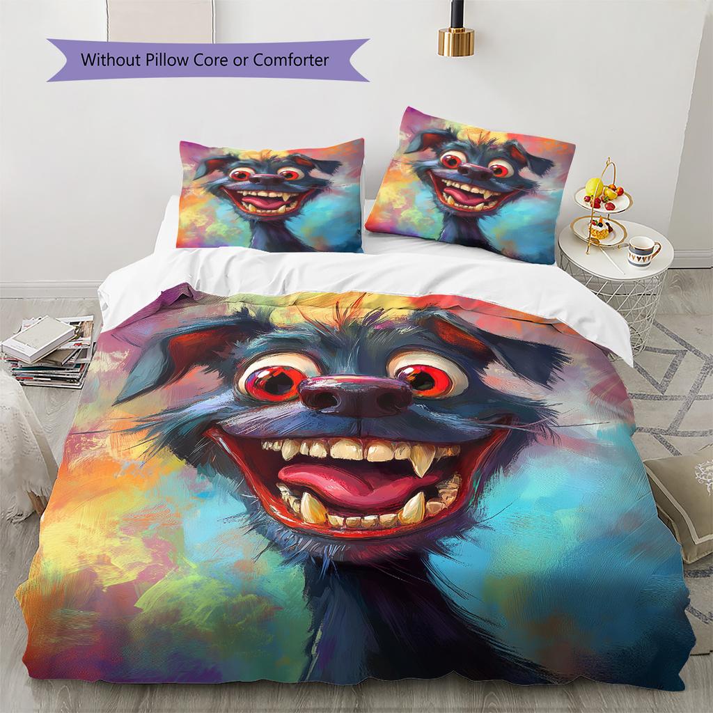 Colorful dog Pattern Bedding Quilt Set Quilt Cover Pillowcase Home Decoration Gift (1 * duvet cover + 2 * pillowcase, without core)
