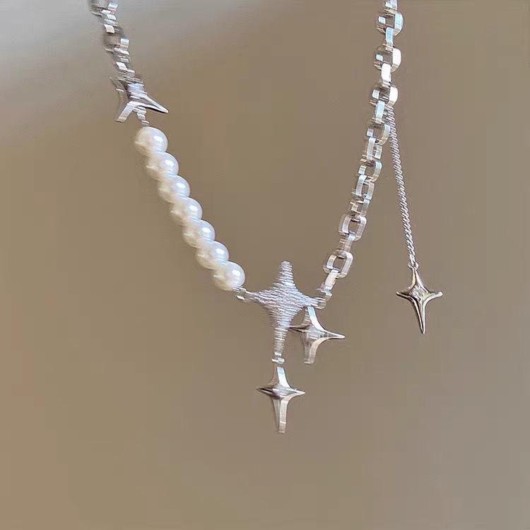 Glamour Diamond Starburst Pearl Necklace - Trendy High-Design Choker for Women