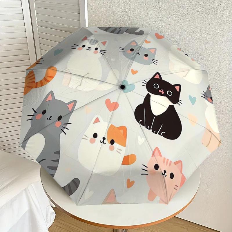 1pc Cute Cats Pattern Umbrella with Plastic Handle,Suitable for All Seasons Home Travel Outdoor UmbrellaDD556
