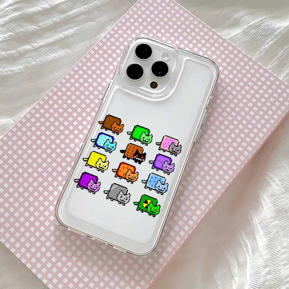 Cartoon Game N-Nyan Cat Phone Case For iPhone 17 16 16e 15 14 13 12 11 Mini Pro Max X XR XSMax Air Plus Transparent Back Cover