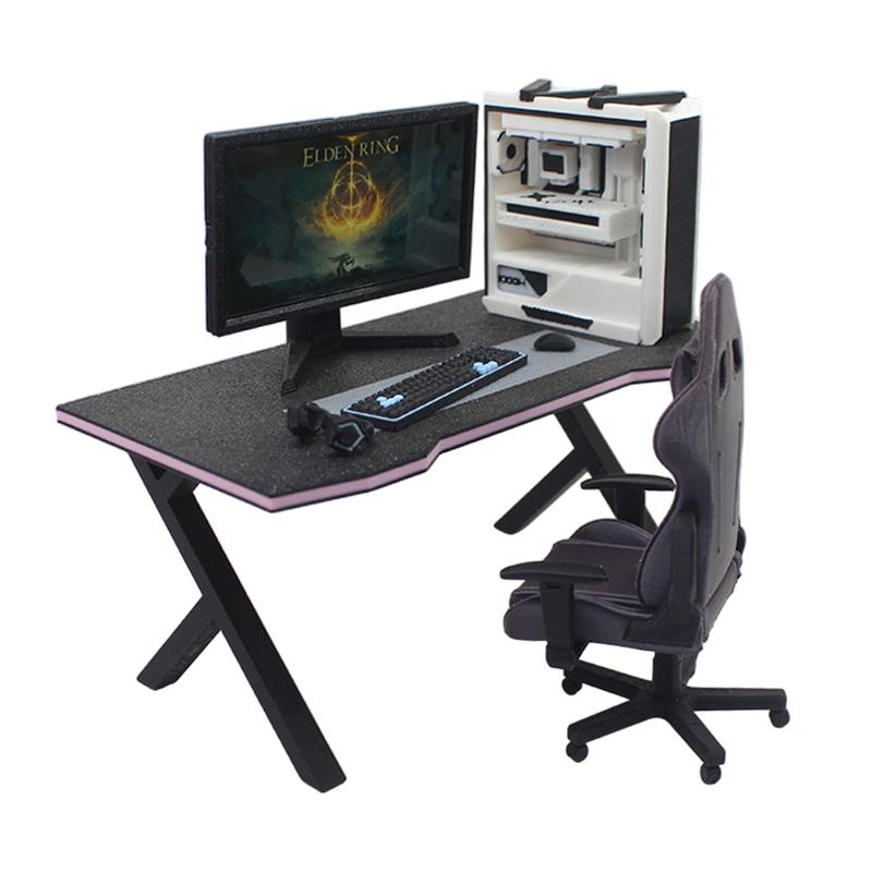1/12 Dollhouse Esports Games Computer Keyboard Set Desk Chair Set Doll Home Study Room Furniture Decor Micro Scene Props