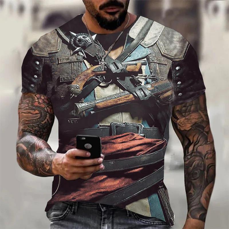 Fashionable men's T-shirt 3D printed tie pattern ordinary short sleeved shirt