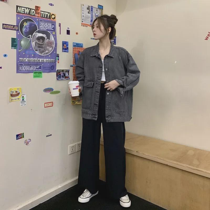Women's Korean-Style Loose Denim Jacket, Versatile Harajuku Retro Long Sleeve for Spring/Autumn - Perfect for Students