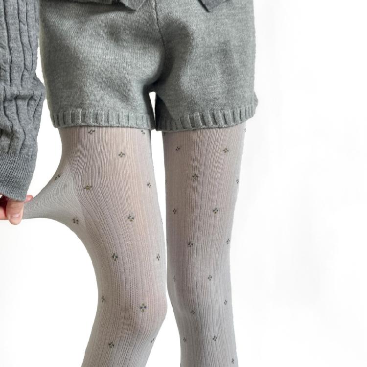 Women's Ribbed Cotton Tights with Flower Pattern High Elasticity Warmth Semi Opaque Pantyhose Slimming Leggings Hosiery