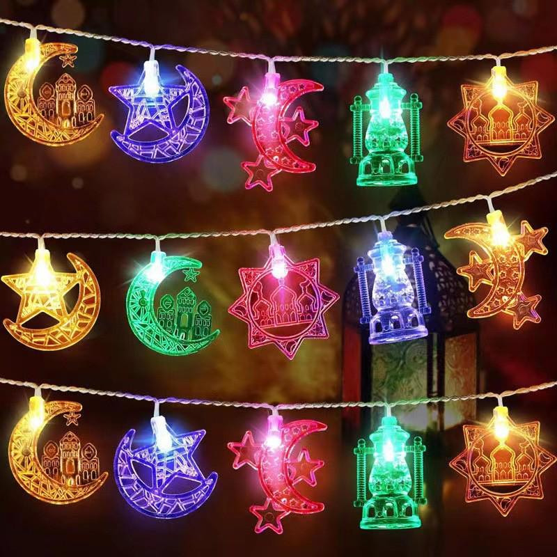 Eid al-Adha Star & Moon LED String Lights with Kerosene Lamp & Moon Castle for Muslim Feast of Sacrifice Décor