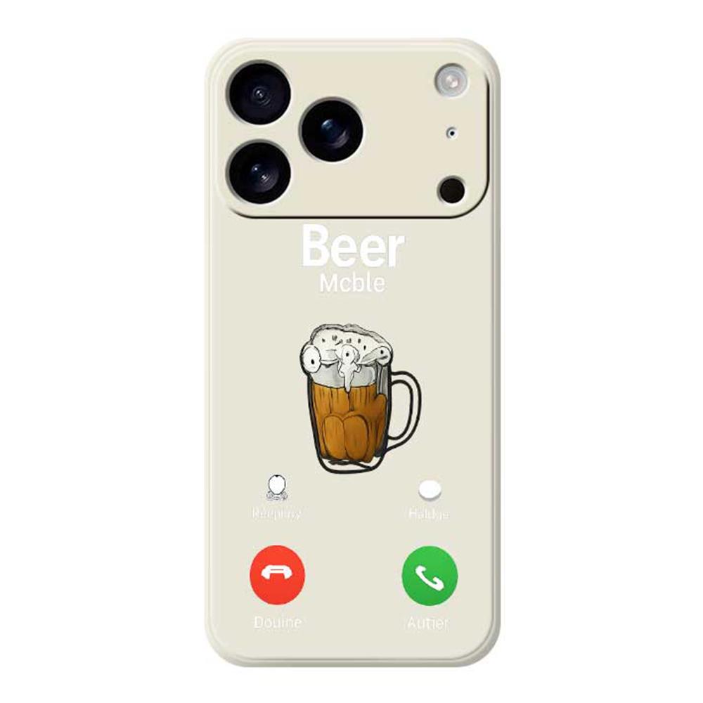 

For iPhone 17 Pro Max Case Beer Pattern Printing Straight Edge TPU Phone Back Cover Beige